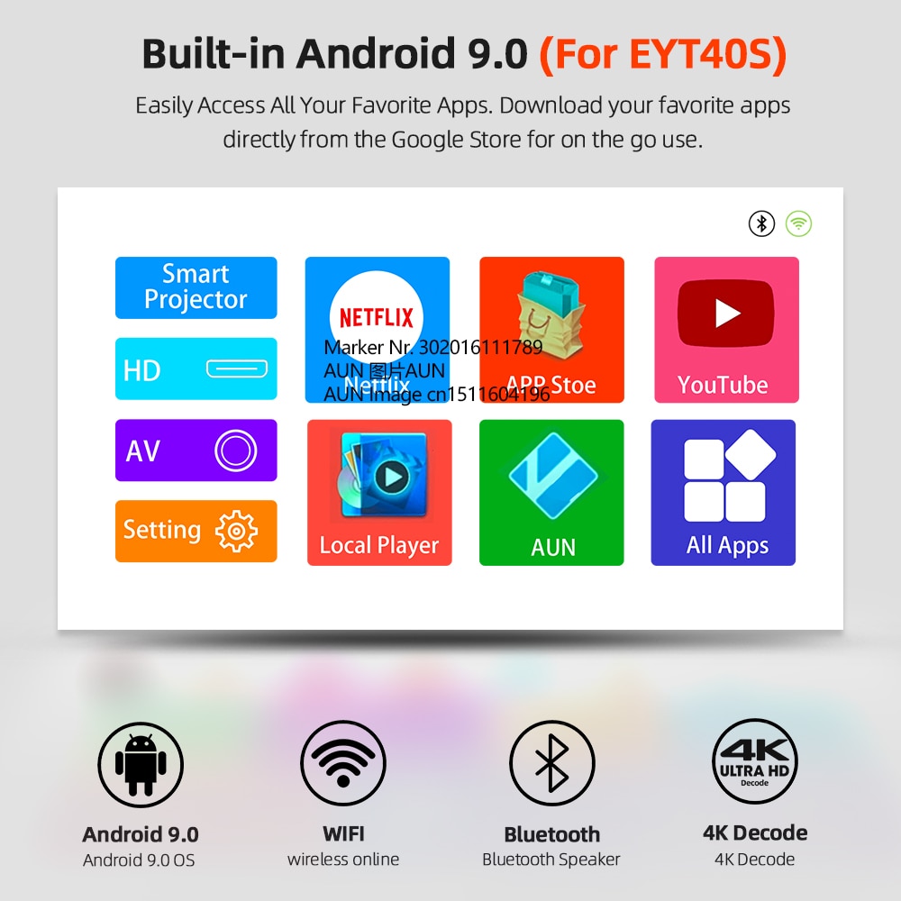 AUN ET40 Projector Full HD LED Beamer Android 9 MINI Projector 4k