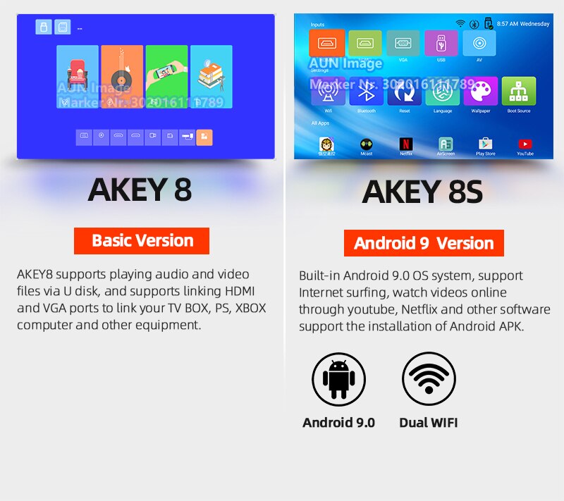AUN Full HD Projector AKEY8 Android 9 Video Projector 4K AUN Full HD Projector AKEY8 Android 9 Video Projector 4K
