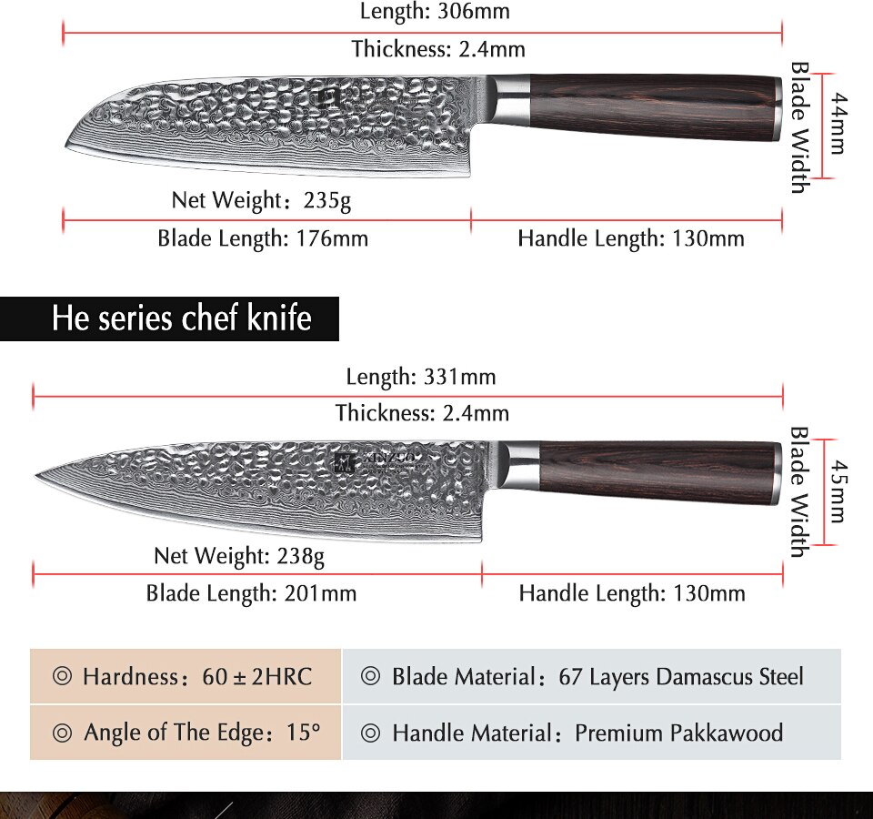 Stainless Steel Sharp Chef Santoku Nakiri