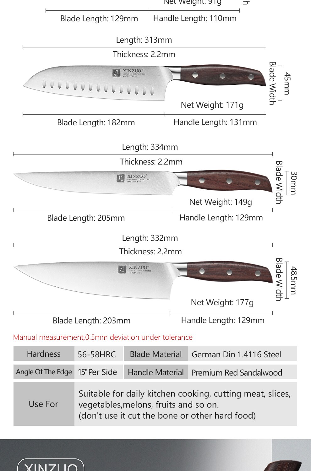 Chef Knife Germany 1.4116 Stainless Steel 1PCSor5PCS Kitchen Knife Sets