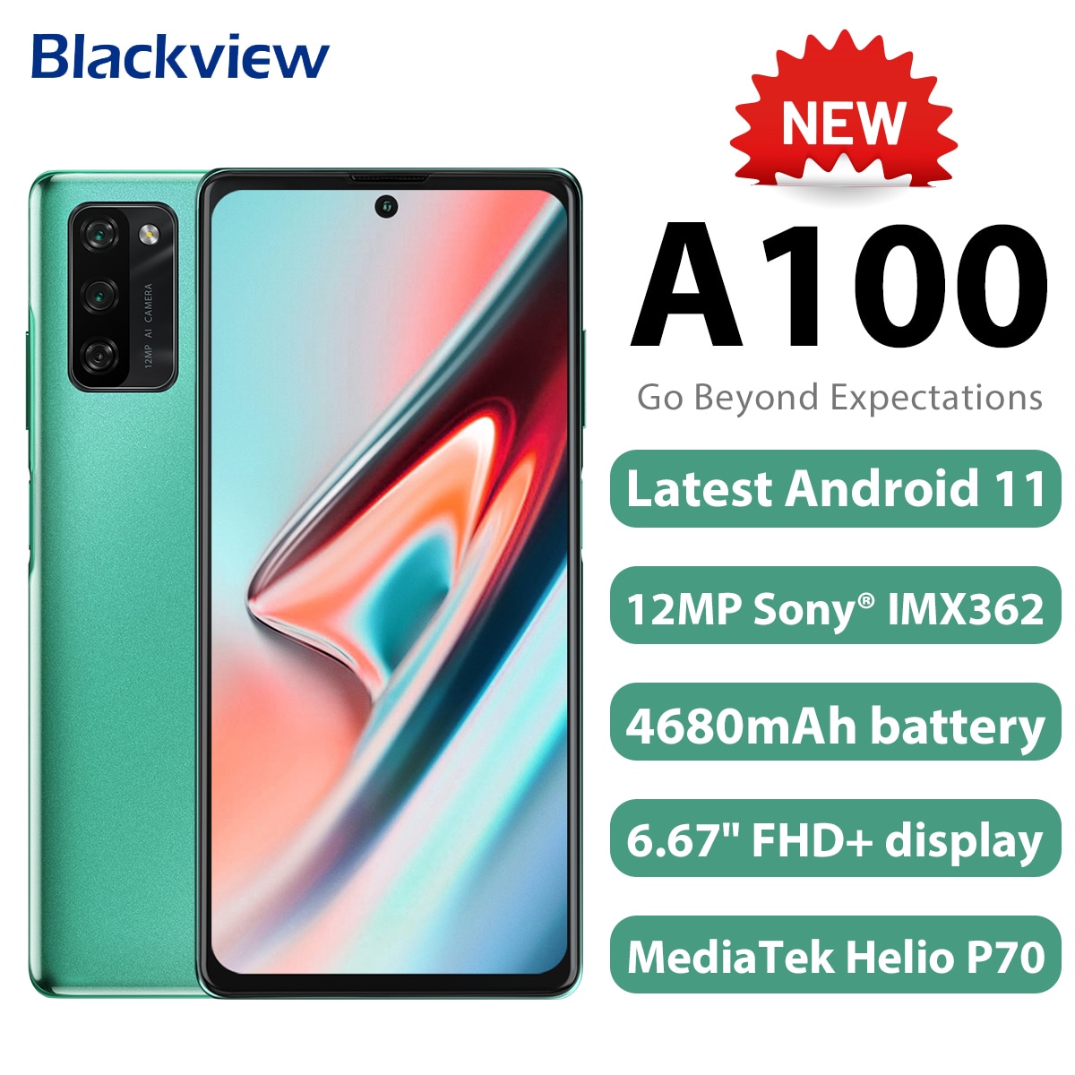 Blackview A100 Smartphone Helio P70 Octa Core 6GB+128GB 12MP HDR