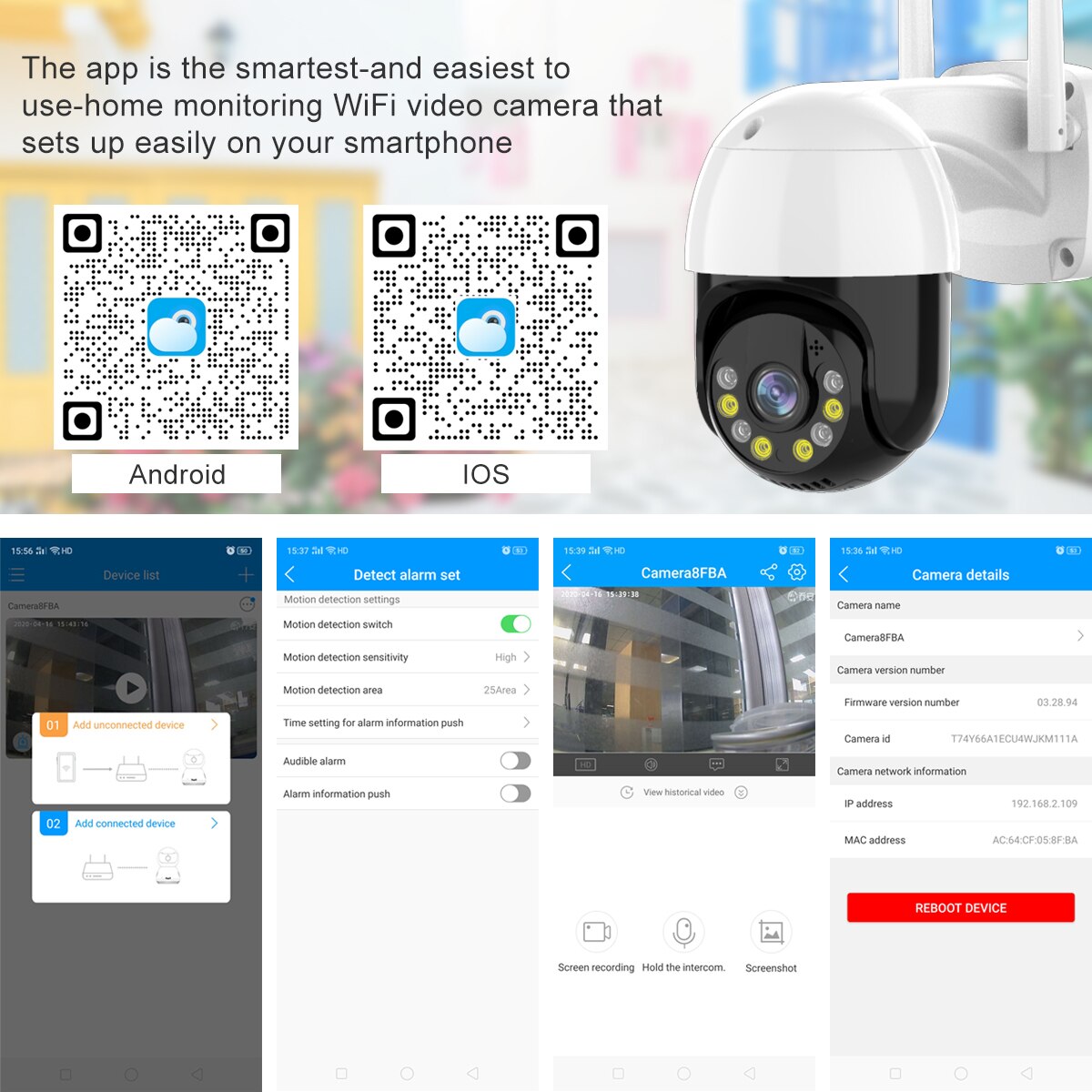 3MP PTZ WIFI IP Camera Outdoor 4X Digital Zoom Night Full