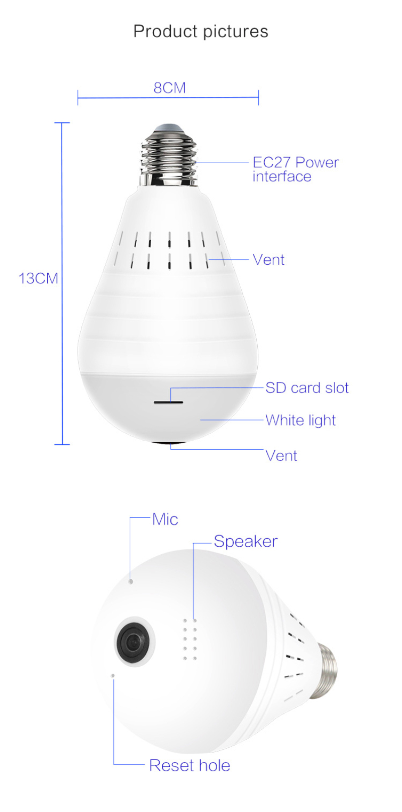 LED Light Camera 960P Wireless Panoramic Home