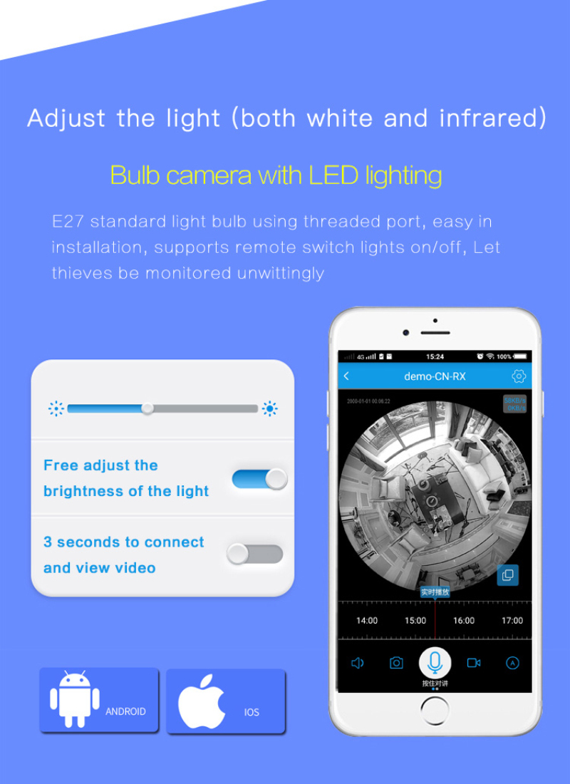 LED Light Camera 960P Wireless Panoramic Home