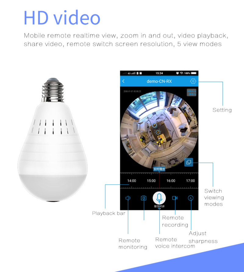 LED Light Camera 960P Wireless Panoramic Home