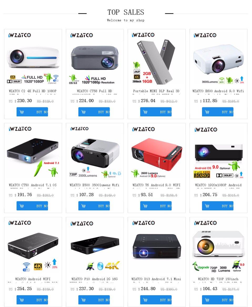 Projetor led wzatco e600 suporte ac3 1080p 4k vídeo Projetor led wzatco e600 suporte ac3 1080p 4k vídeo