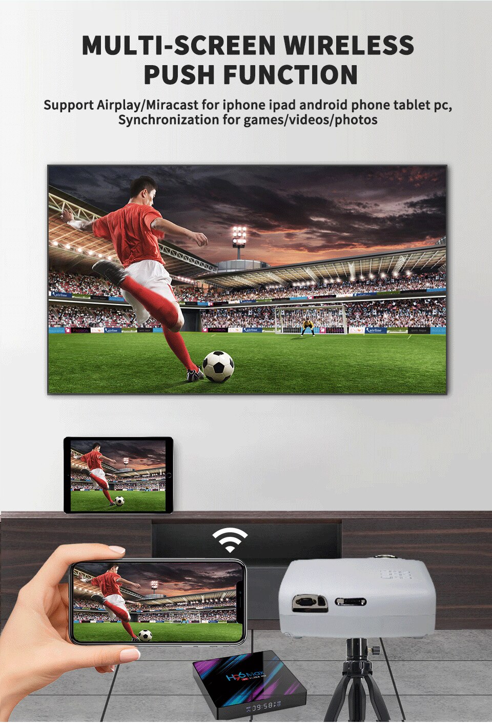 Projetor led wzatco e600 suporte ac3 1080p 4k vídeo