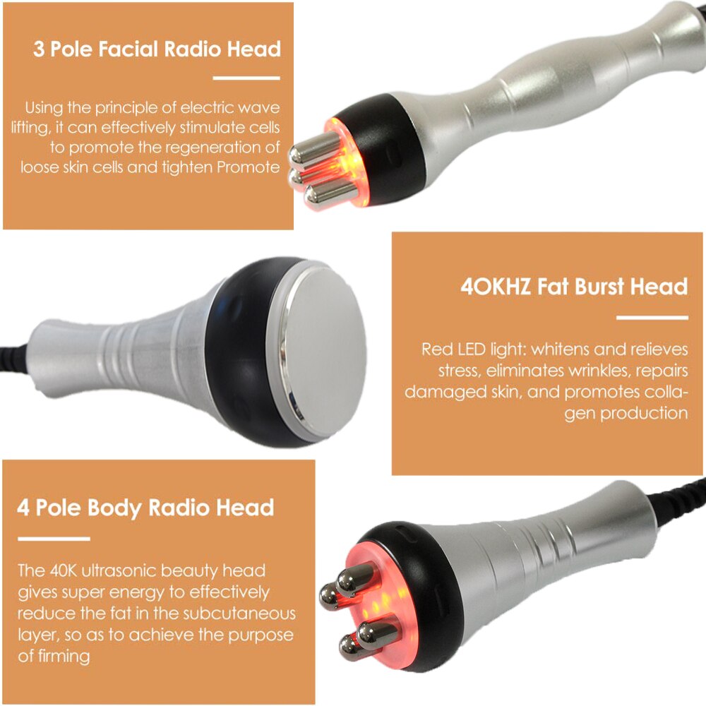 Metal Head 40K Cavitation Ultrasonic Body Slimming Machine Weight Loss Facial Radio Frequency Skin Tightening Beauty Device