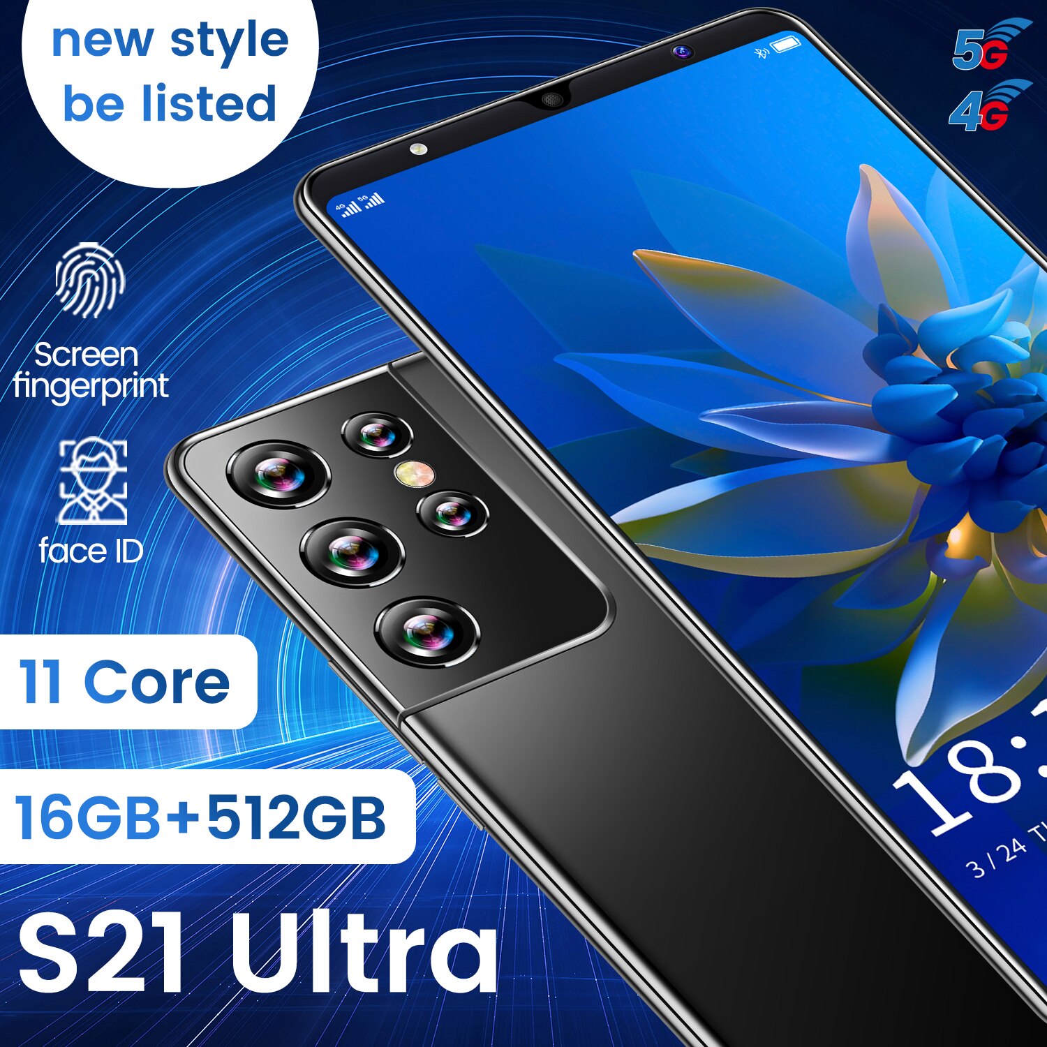 Téléphone S21 Ultra 2021 pouces 5G Android, smartphone, MT6889, 16 + 6.1 go, 512 mAh, longue durée de veille, 24 + 48MP, double SIM, nouveau, 5000